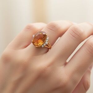 14k Gold Plated Amber And CZ Ring Sz 6.75